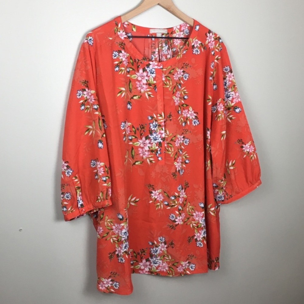 Woman Within Orange Floral Blouse